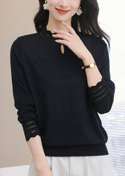 Modern Black Ruffled Thick Patchwork Wool Knit Sweater Winter