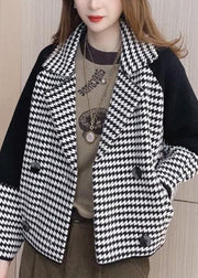 Modern Black Square Collar Striped Patchwork Woolen Coats Fall