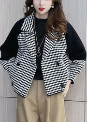 Modern Black Square Collar Striped Patchwork Woolen Coats Fall