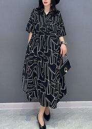 Modern Black Striped Button Long Shirts Dress Spring