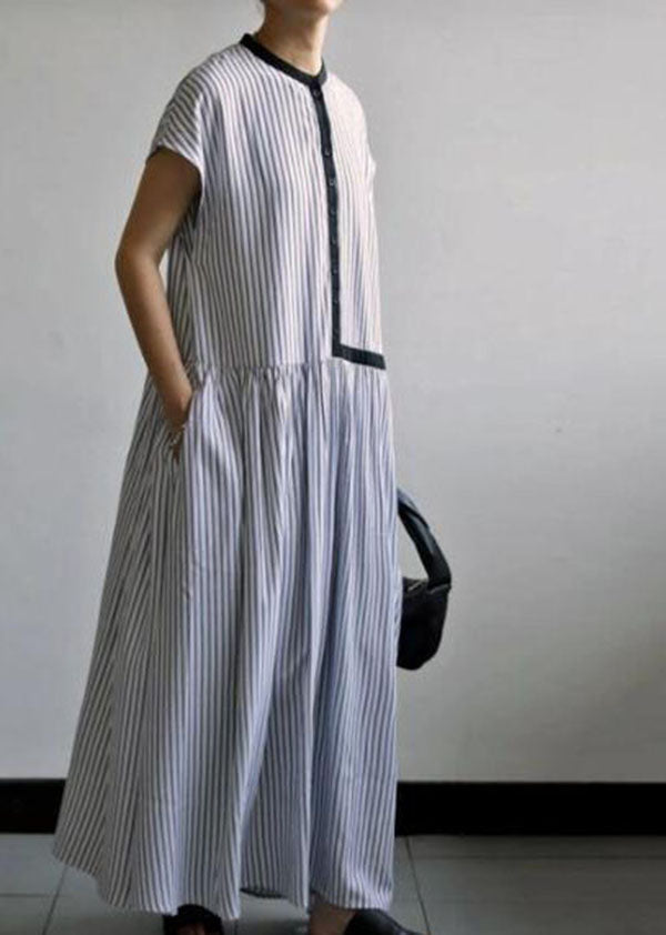 Modern Black Striped Exra Large Hem Cotton Maxi Dresses Summer