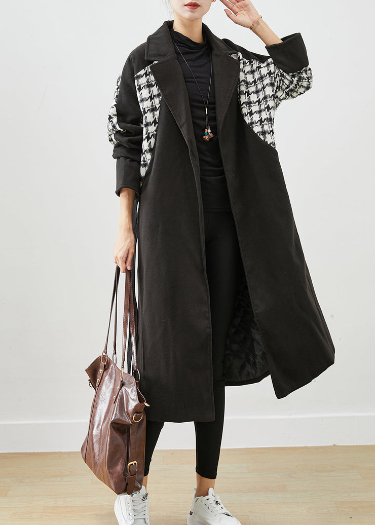 Modern Black Thick Patchwork Plaid Woolen Coat Outwear Fall