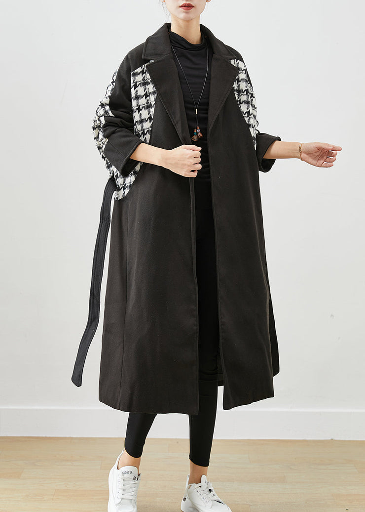 Modern Black Thick Patchwork Plaid Woolen Coat Outwear Fall