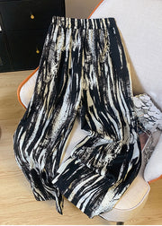 Modern Black Tie Dye Chiffon Straight Pants Spring