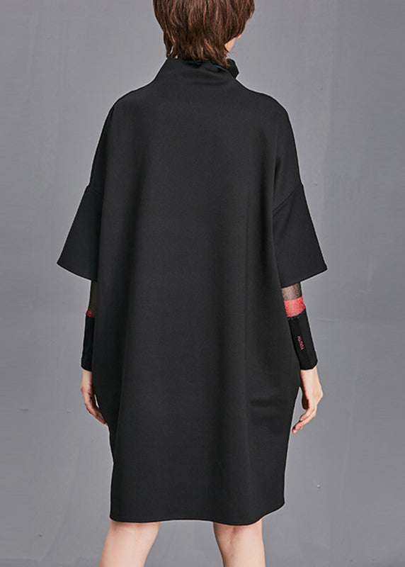 Modern Black Turtleneck Vacation Mid Dresses Long Sleeve