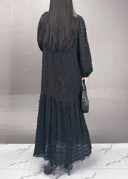 Modern Black V Neck Patchwork Chiffon Long Dress Spring