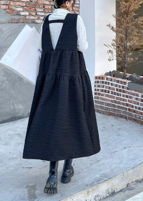 Modern Black V Neck Patchwork Long Dresses Spring