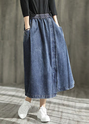 Modern Blue Asymmetrical Elastic Waist Pockets Patchwork Denim Skirt Fall