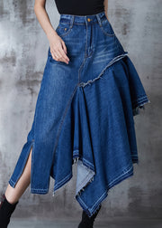 Modern Blue Asymmetrical Exra Large Hem Denim Skirt Summer