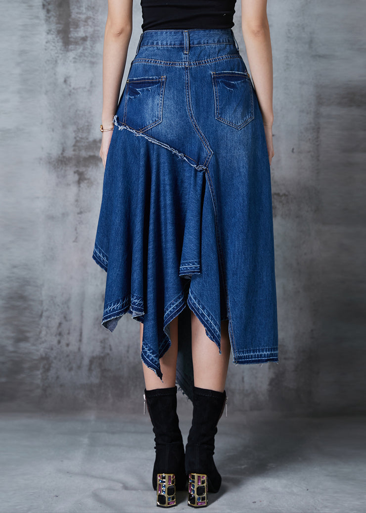 Modern Blue Asymmetrical Exra Large Hem Denim Skirt Summer