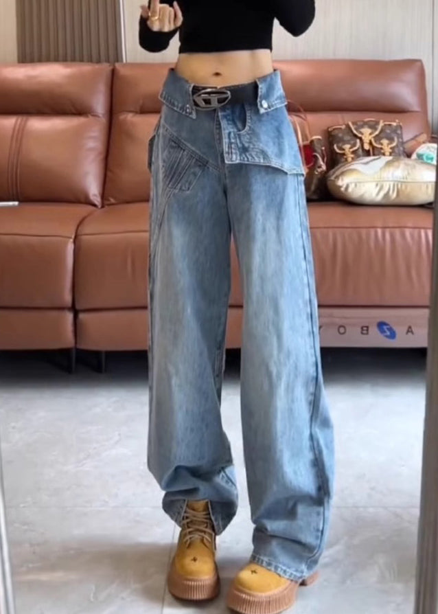 Modern Blue Asymmetrical High Waist Denim Pants Spring