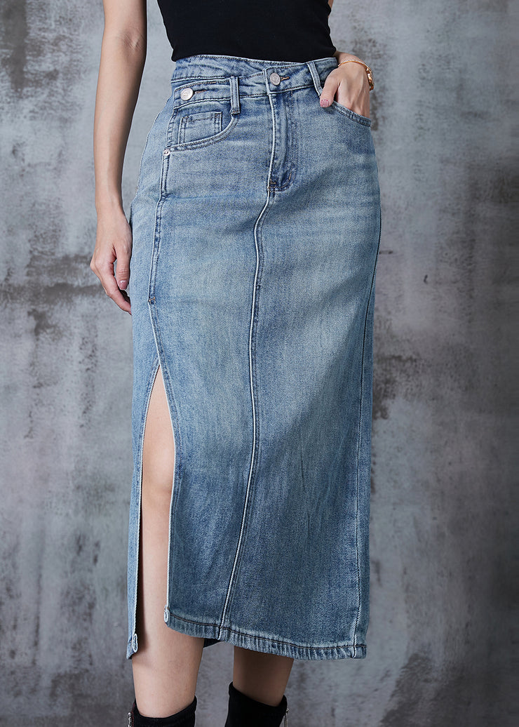 Modern Blue Asymmetrical Side Open Denim Skirt Summer