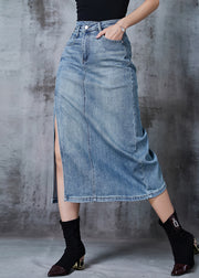 Modern Blue Asymmetrical Side Open Denim Skirt Summer