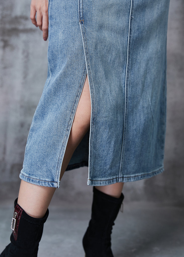 Modern Blue Asymmetrical Side Open Denim Skirt Summer