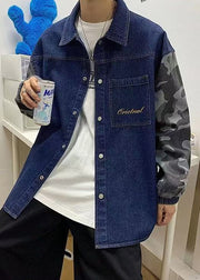 Modern Blue Button Patchwork Denim Coats Men Coat Fall