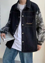 Modern Blue Button Patchwork Denim Coats Men Coat Spring