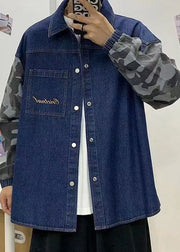 Modern Blue Button Patchwork Denim Coats Men Coat Spring