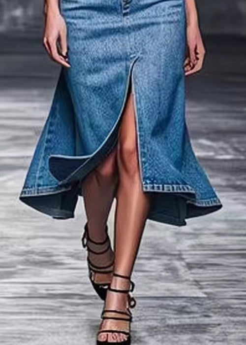 Modern Blue Front Open High Waist Denim Skirts Summer