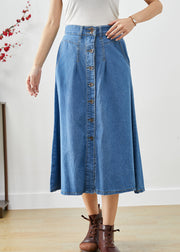 Modern Blue High Waist Button Down Denim A Line Skirts Fall