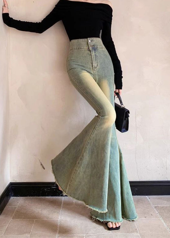 Modern Blue High Waist Denim Bell-bottom Trousers Spring