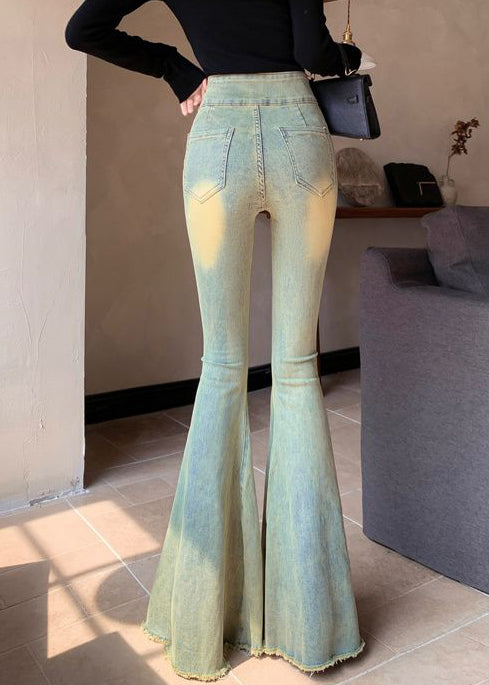 Modern Blue High Waist Denim Bell-bottom Trousers Spring