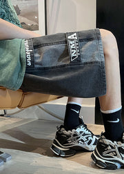 Modern Blue Letter Pockets Patchwork Denim Men Shorts Summer