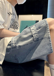 Modern Blue Letter Pockets Patchwork Denim Men Shorts Summer