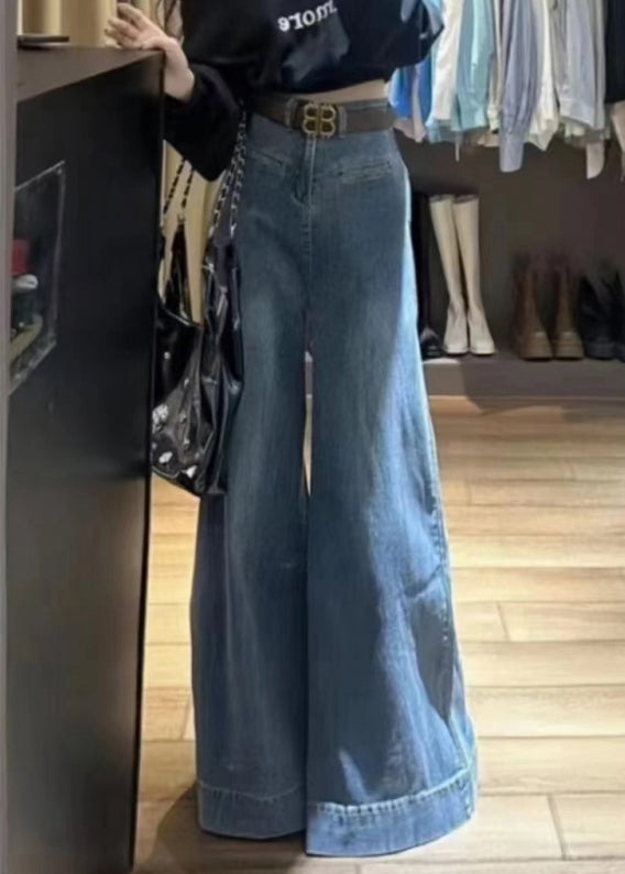 Modern Blue Original Design High Waist Denim Wide Leg Pants Fall