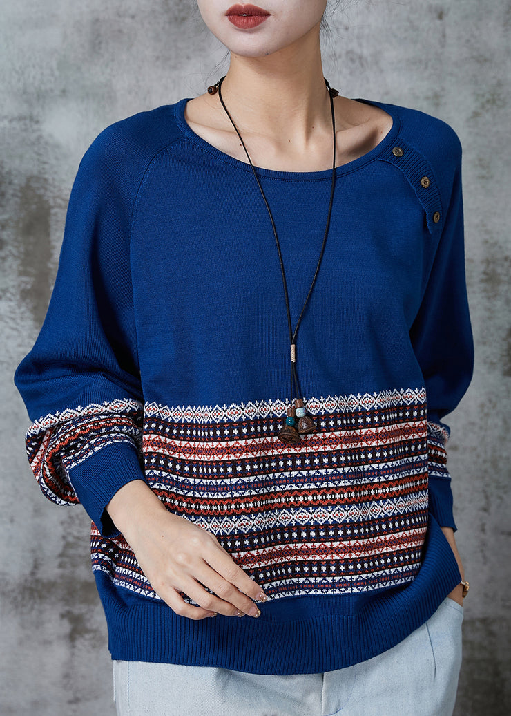 Modern Blue Oversized Striped Knit Sweater Tops Spring