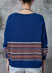 Modern Blue Oversized Striped Knit Sweater Tops Spring