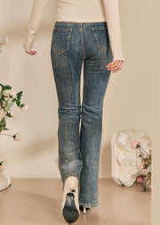 Modern Blue Pearl Front Open Denim Pants Spring