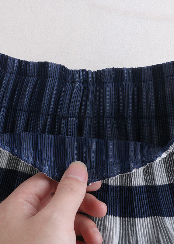 Modern Blue Plaid Wrinkled Elastic Waist Chiffon Skirts Fall