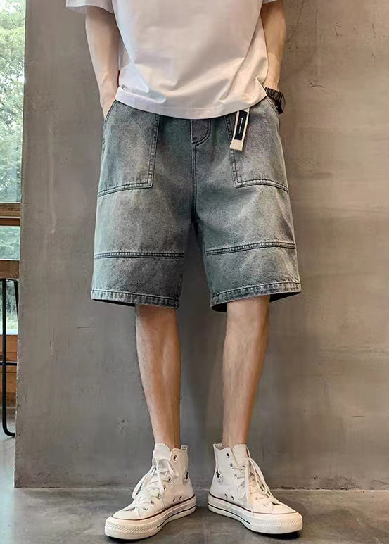 Modern Blue Pockets High Waist Denim Men Shorts Summer