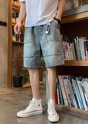 Modern Blue Pockets High Waist Denim Men Shorts Summer