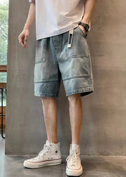 Modern Blue Pockets High Waist Denim Men Shorts Summer