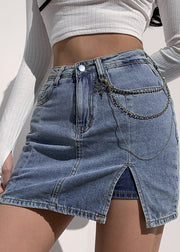 Modern Blue Pockets High Waist Patchwork Denim Skirts Summer