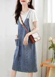 Modern Blue Pockets High Waist Patchwork Denim Two Piece Set Summer