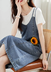 Modern Blue Pockets High Waist Patchwork Denim Two Piece Set Summer