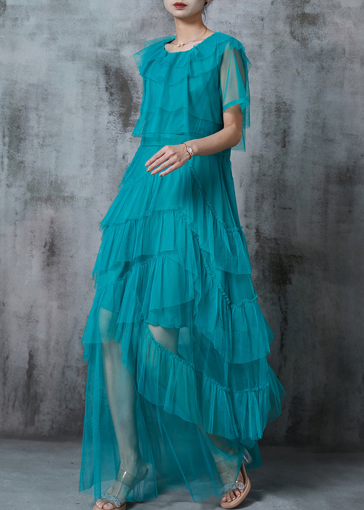 Modern Blue Silm Fit Layered Tulle Vacation Dresses Summer