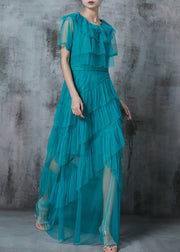 Modern Blue Silm Fit Layered Tulle Vacation Dresses Summer