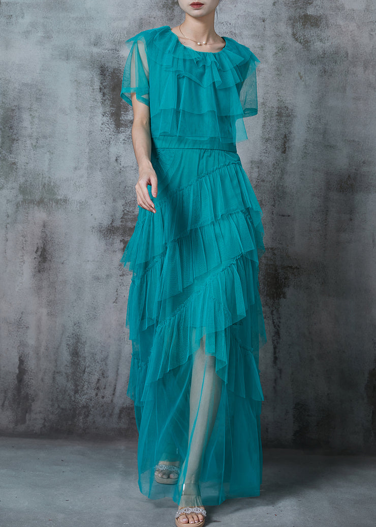 Modern Blue Silm Fit Layered Tulle Vacation Dresses Summer