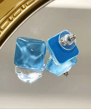 Modern Blue Sterling Silver Overgild Crystal Stud Earrings