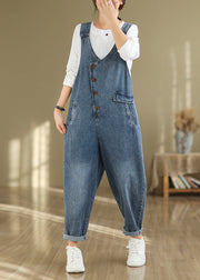 Modern Blue V Neck Pockets High Waist Denim Jumpsuit Fall