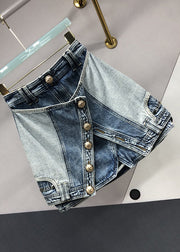 Modern Blue Zip Up Pockets Patchwork Denim Skirts Summer