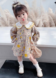 Modern Brown Embroideried Print Girls Vacation Long Dresses Long Sleeve