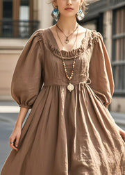 Modern Brown Exra Large Hem Cotton Long Dresses Bracelet Sleeve