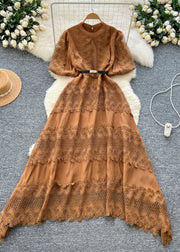 Modern Brown Hollow Out Patchwork Lace Dresses Summer