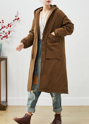 Modern Brown Hooded Pockets Cotton Trench Spring