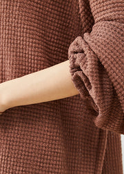 Modern Brown Oversized Nail Bead Knit Top Spring