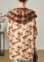 Modern Brown Peter Pan Collar Tie Dye Chiffon Shirts Spring